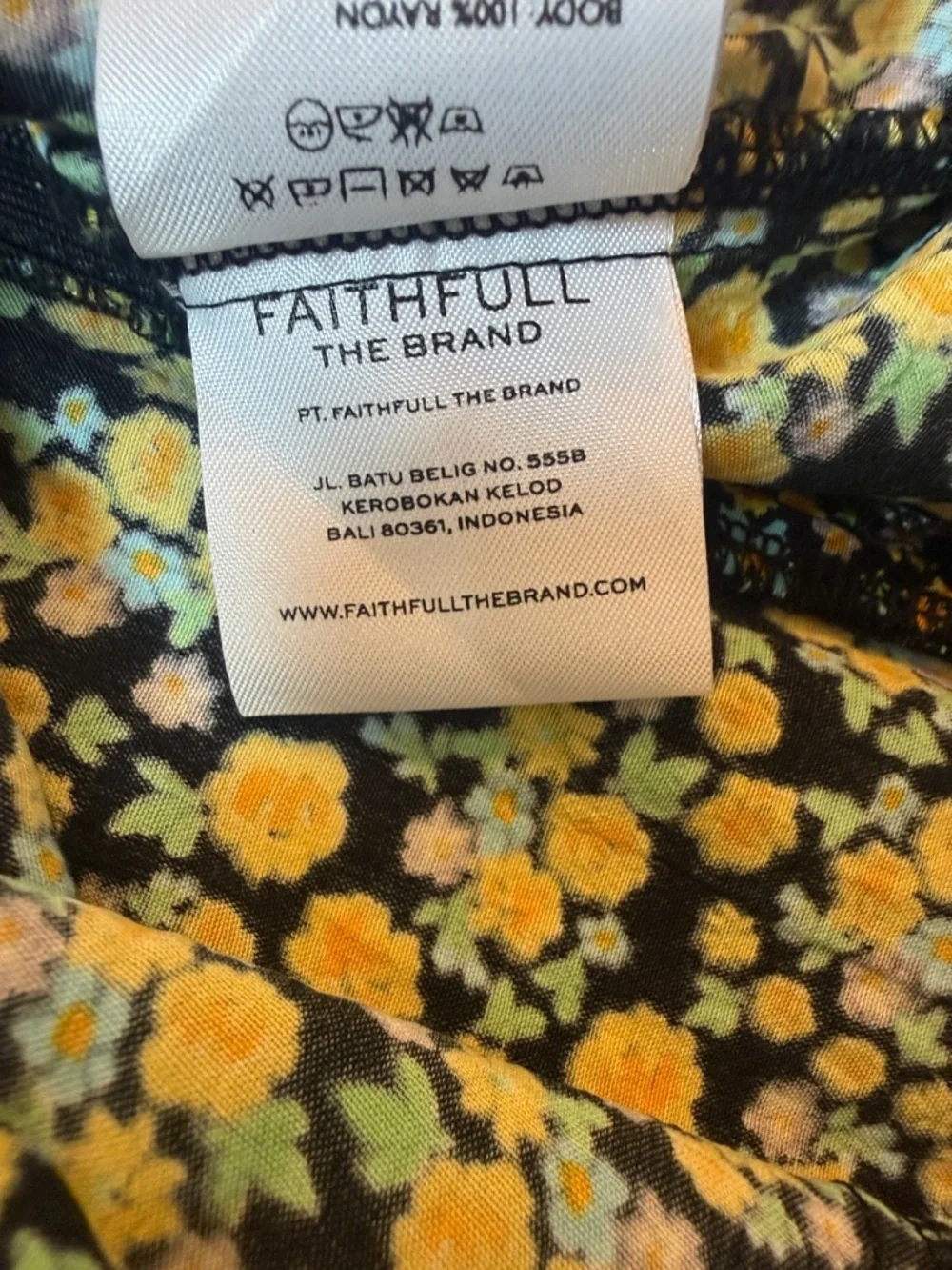 Faithfull The Brand Black‎ Yellow Floral Puff Sleeve Midi Dress L Size 8